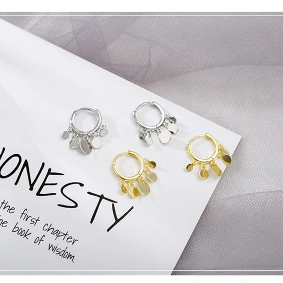 NEW 925 Sterling Silver Coin Hoop Earrings - Picture 3 of 8